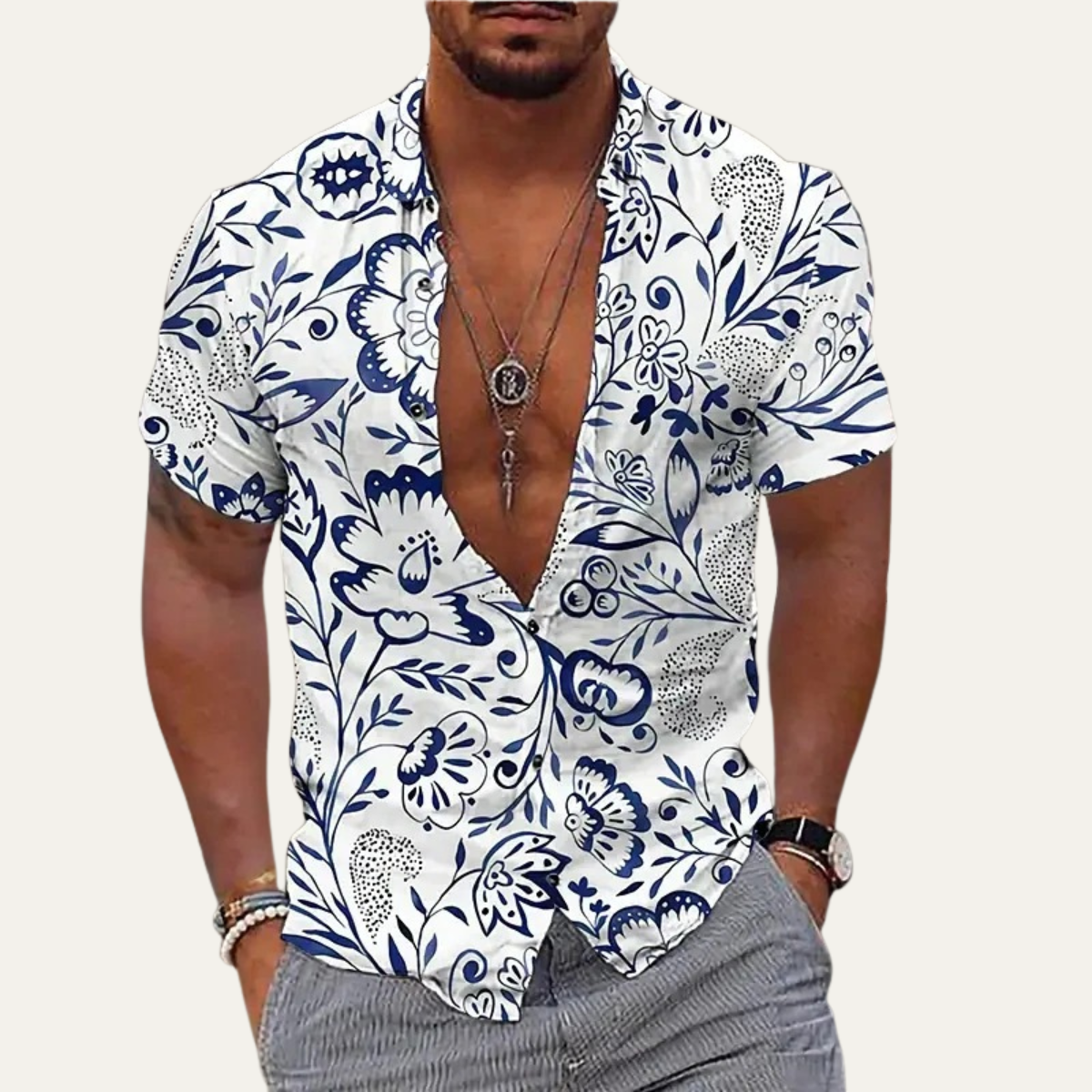The Glencrest Park Men’s Timeless Tropical Coconut Print Hawaiian Beach Shirt