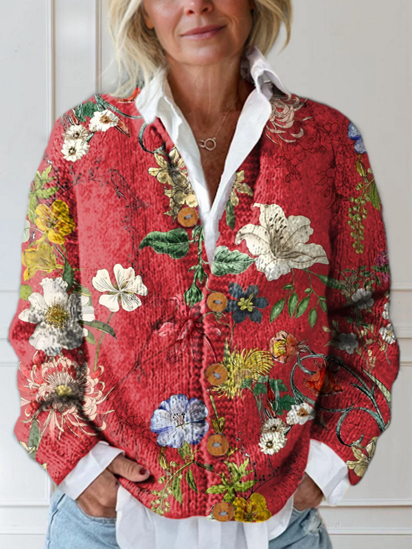 Vintage floral art print buttoned cardigan for women | Ellie Dublin