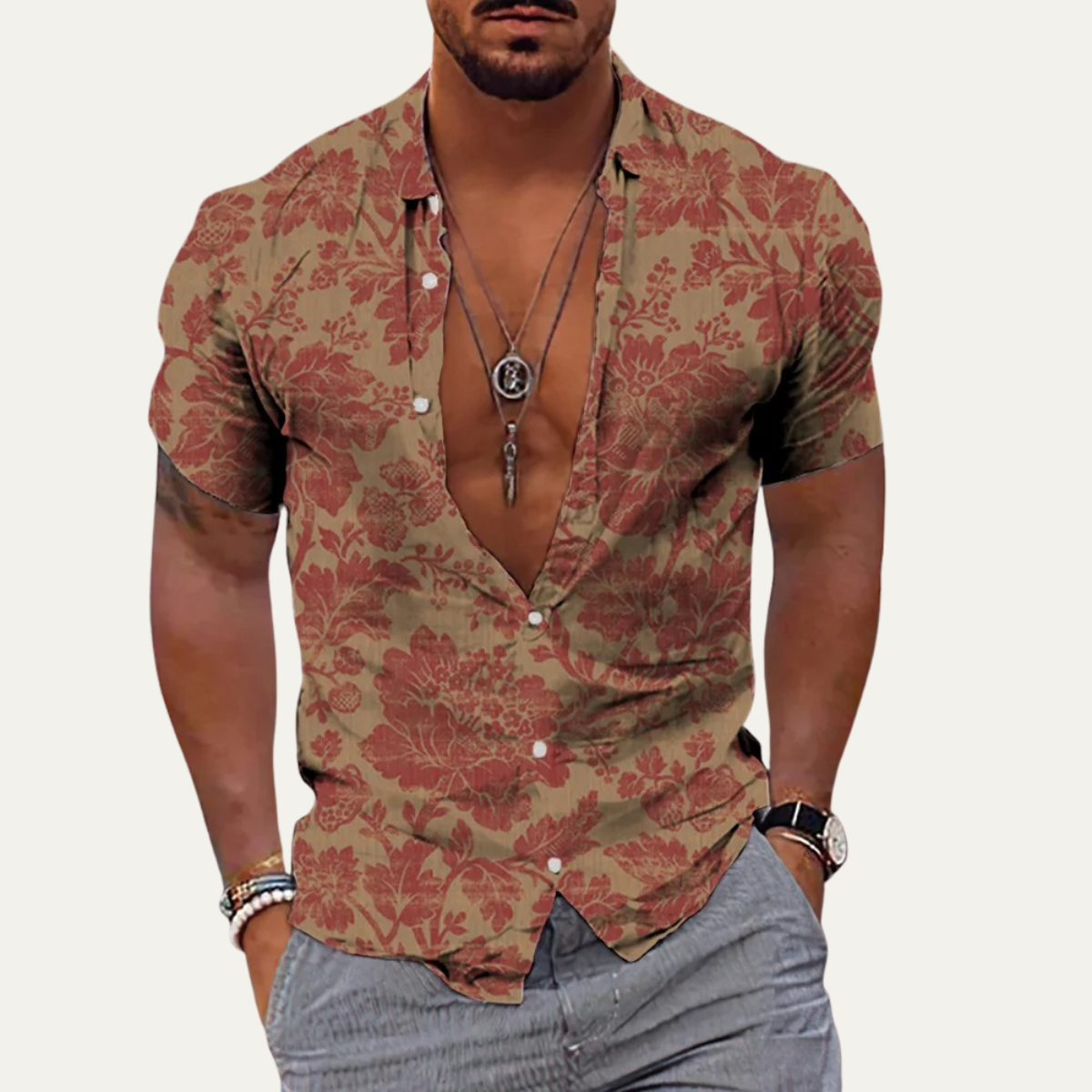 The Pinebrook Hill Men’s Tropical Coconut Print Hawaiian Beach Shirt