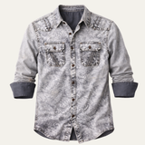 The Fairbrook Men’s Light Grey Vintage Tie Dye Denim Shirt