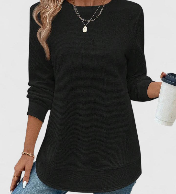 Céline | Chic Long Sleeve Top with Elegant Round Neck
