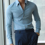 The Redfield Men’s Italian Collar Button Up Shirt — Light Blue