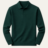 The Oakpark Men’s Trendy Long Sleeve Ribbed Knit Polo Shirt
