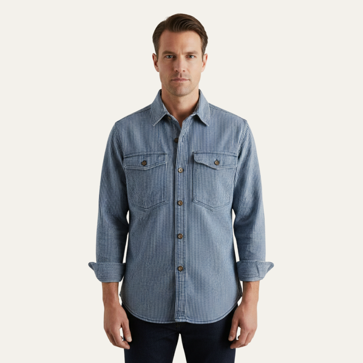 The Ridgepark Men’s Casual Vintage Striped Denim Shirt Jacket