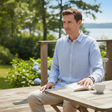 The Maplecrest Park Men’s Lightweight Blue Striped Linen Button-Up Shirt