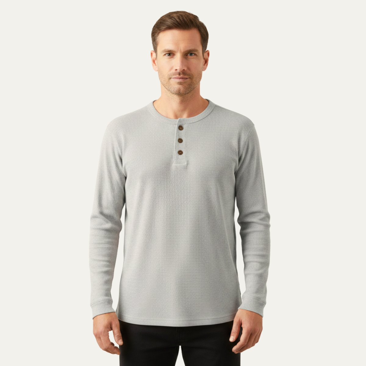 The Glenhurst Park Men’s Slim Fit Thermal Cotton Waffle Knit Henley Shirt