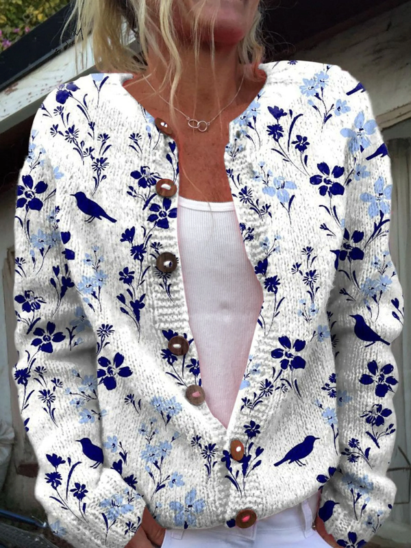 Vintage bloom art print buttoned cardigan for women | Ellie Dublin