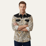 The Westbury Hill Men’s Two Tone Patchwork Western Casual Denim Shirt