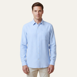 The Maplecrest Park Men’s Lightweight Blue Striped Linen Button-Up Shirt