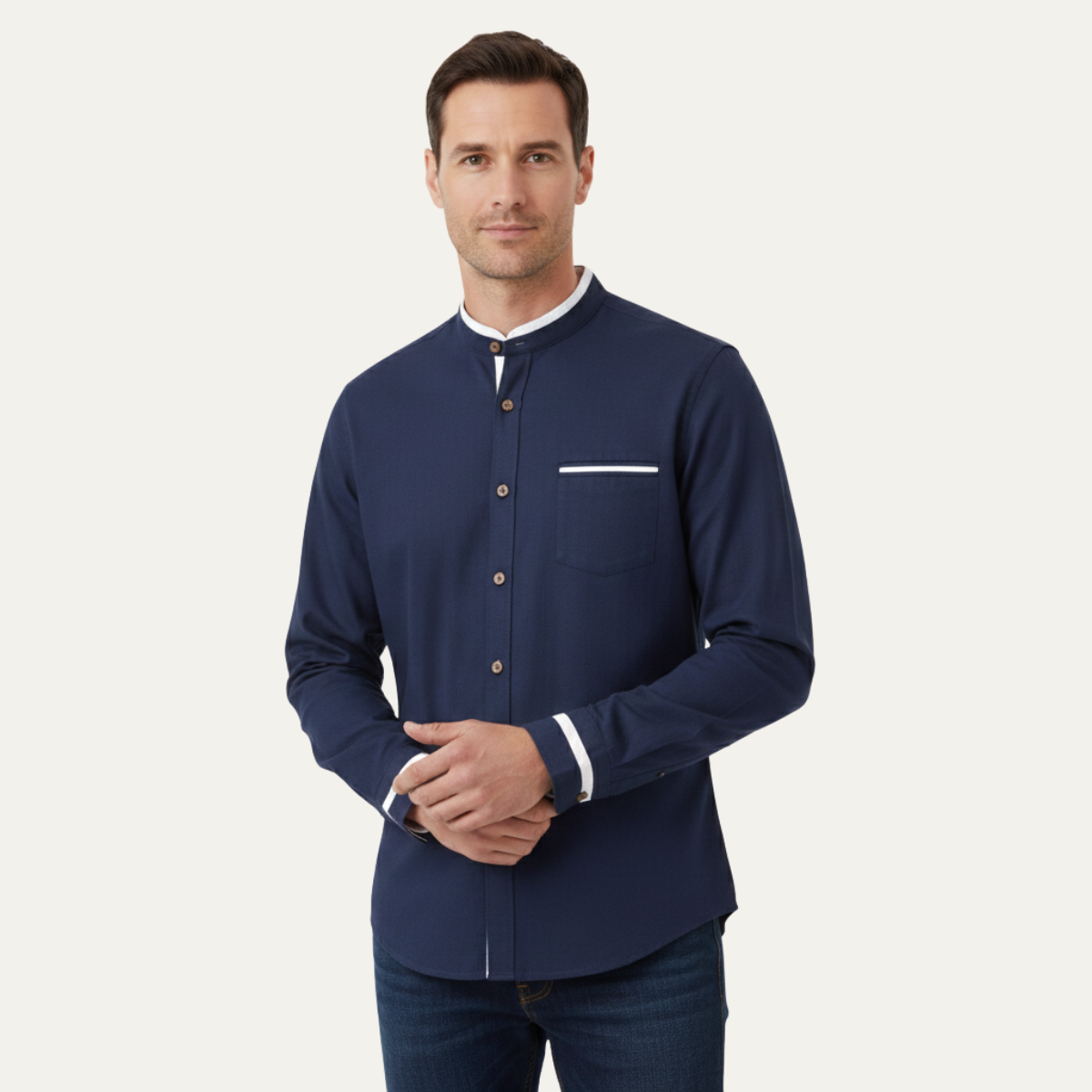 The Silverhaven Ridge Men’s Standing Collar Business Button-Up Shirt