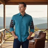 The Westbury Hill Men’s Two Tone Patchwork Western Casual Denim Shirt