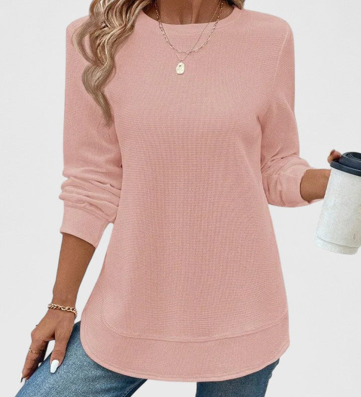 Céline | Chic Long Sleeve Top with Elegant Round Neck