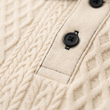 The Ashridge Hill Men’s Apricot Knitted Polo Shirt with Rib Knit Details