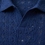 The Brookstone Men’s Crochet Knit Short Sleeve Polo Shirt – Navy Blue