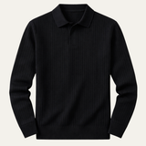 The Ironcrest Hill Men’s Casual Long Sleeve Ribbed Knit Polo Shirt