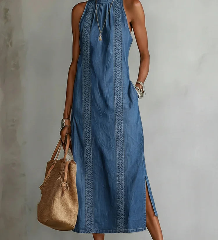 Soline | Retro Lace Denim Dress