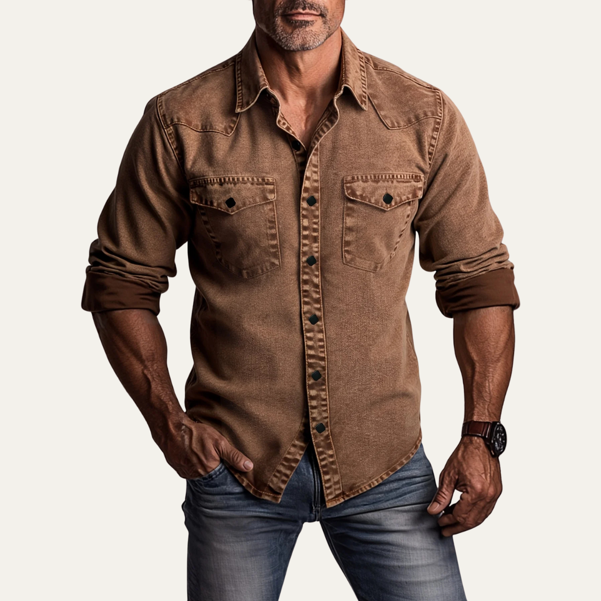 The Belleford Men’s Vintage Washed Denim Workwear Shirt