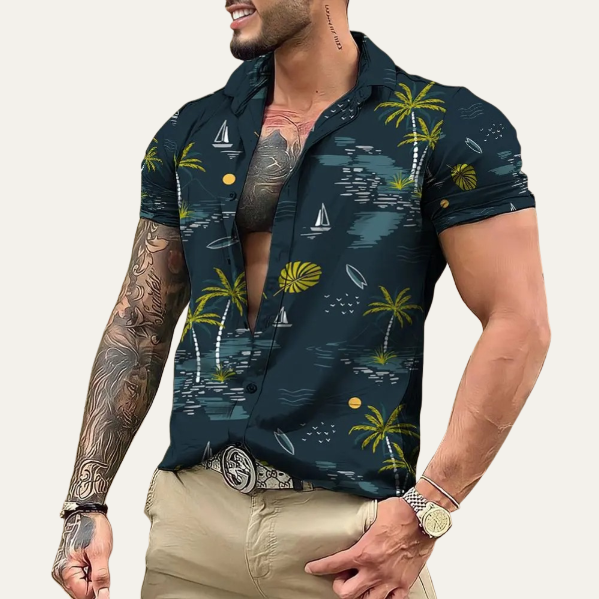The Brookland Men’s Tropical Coconut Print Hawaiian Casual Shirt