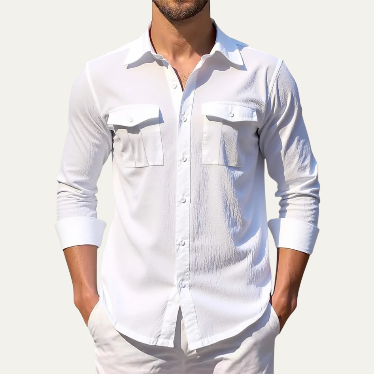 The Hillcrest Ridge Men’s Linen Double Pocket Casual Shirt