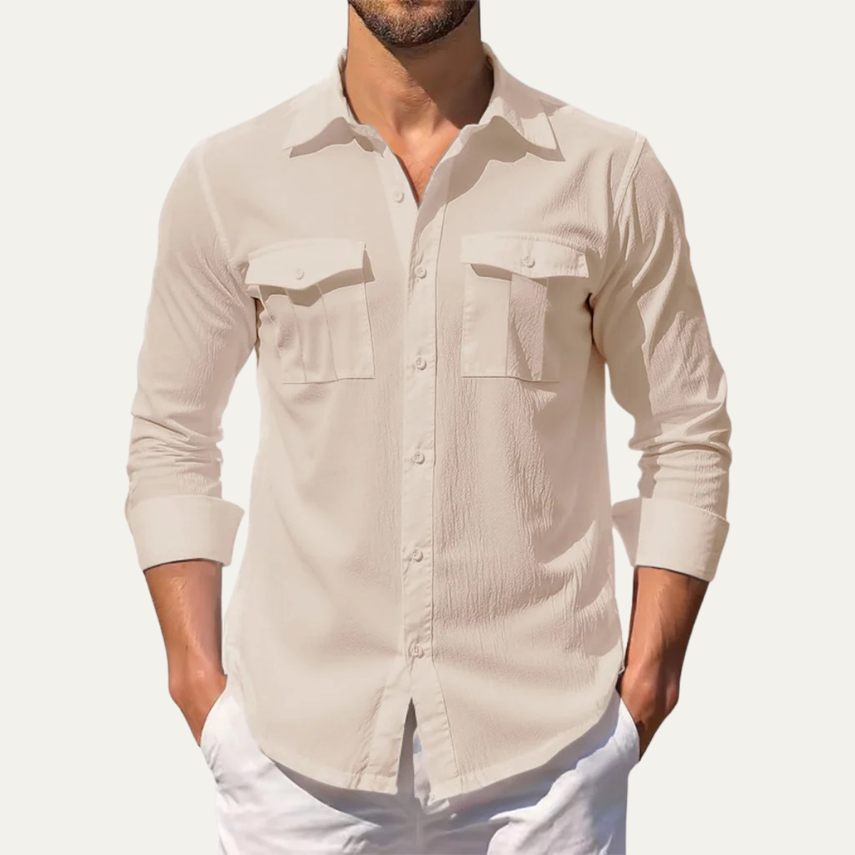 The Hillcrest Ridge Men’s Linen Double Pocket Casual Shirt