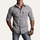 The Millridge Men’s Casual Denim Shirt with Double Pockets
