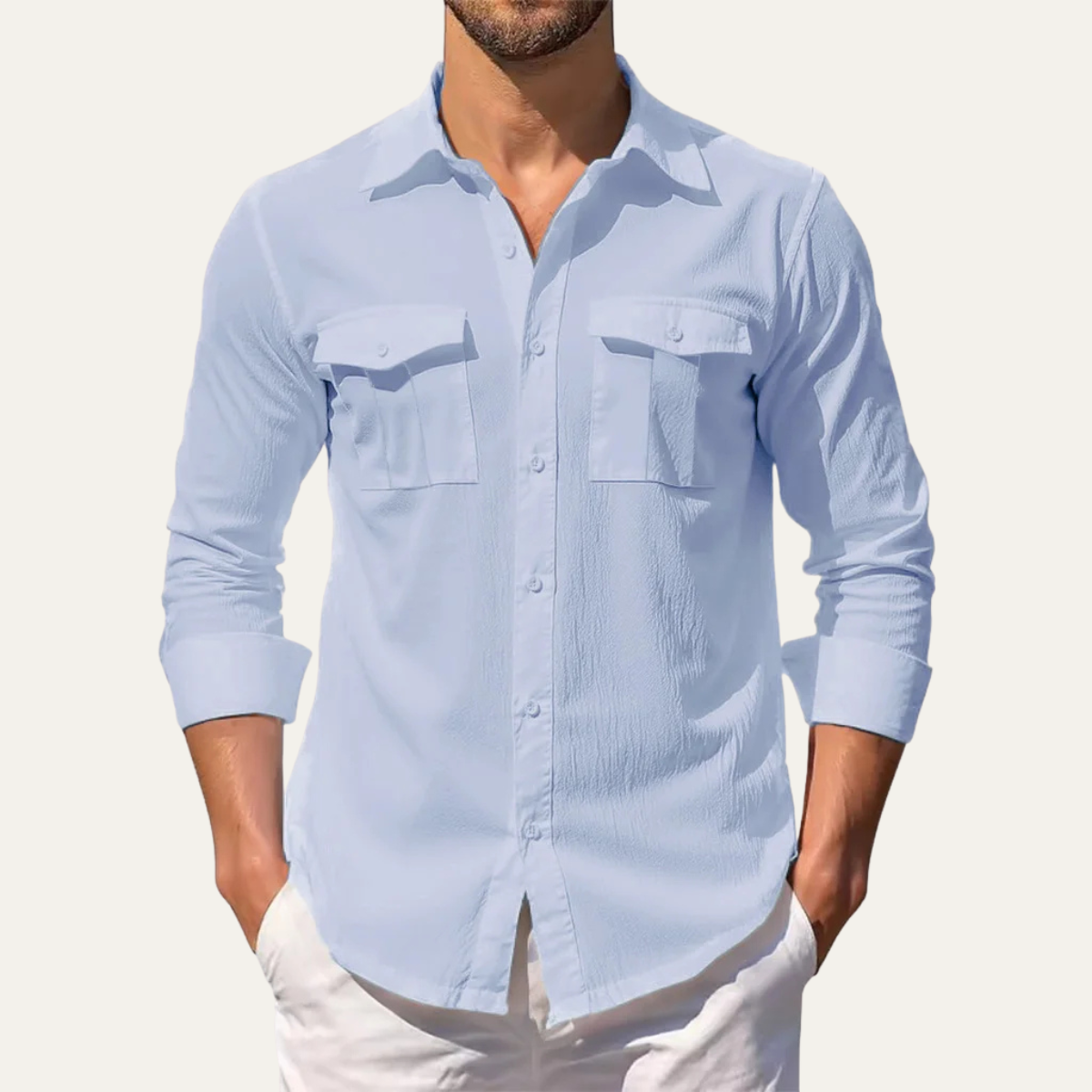 The Hillcrest Ridge Men’s Linen Double Pocket Casual Shirt