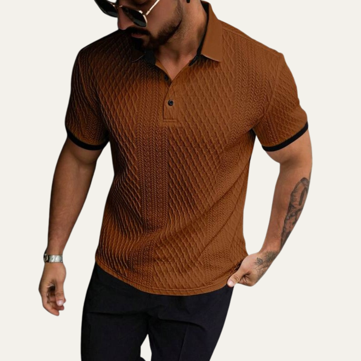 The Crestview Ridge Men’s Summer Textured Polo Shirt with Contrast Collar