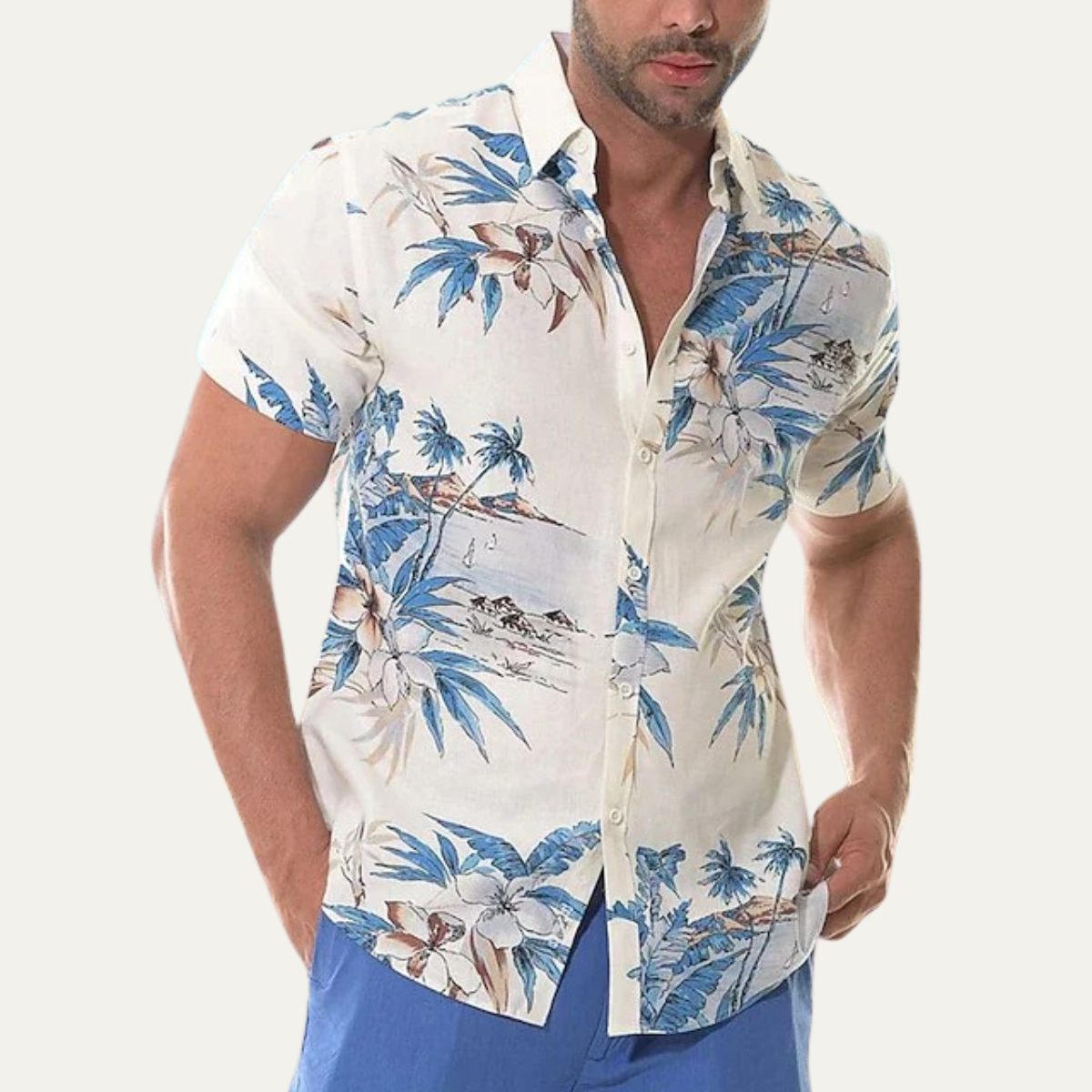 The Ridgewind Men’s Retro Tropical Coconut Print Hawaiian Beach Shirt