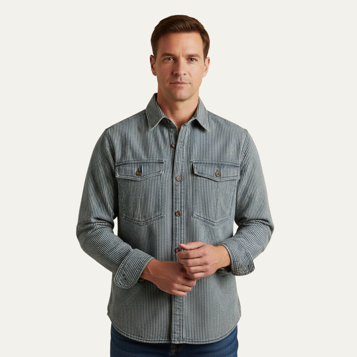 The Ridgepark Men’s Casual Vintage Striped Denim Shirt Jacket