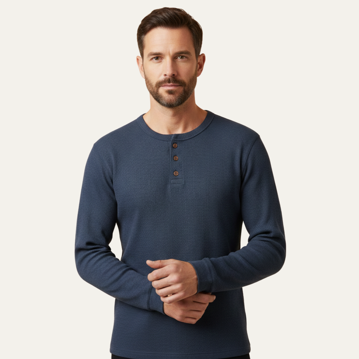 The Glenhurst Park Men’s Slim Fit Thermal Cotton Waffle Knit Henley Shirt