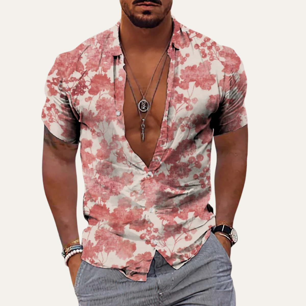 The Ironwood Hill Men’s Soft Tropical Coconut Print Hawaiian Beach Shirt