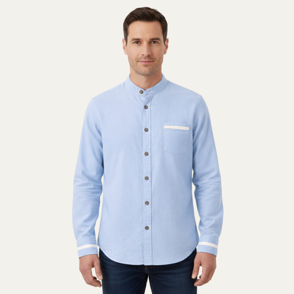 The Silverhaven Ridge Men’s Standing Collar Business Button-Up Shirt