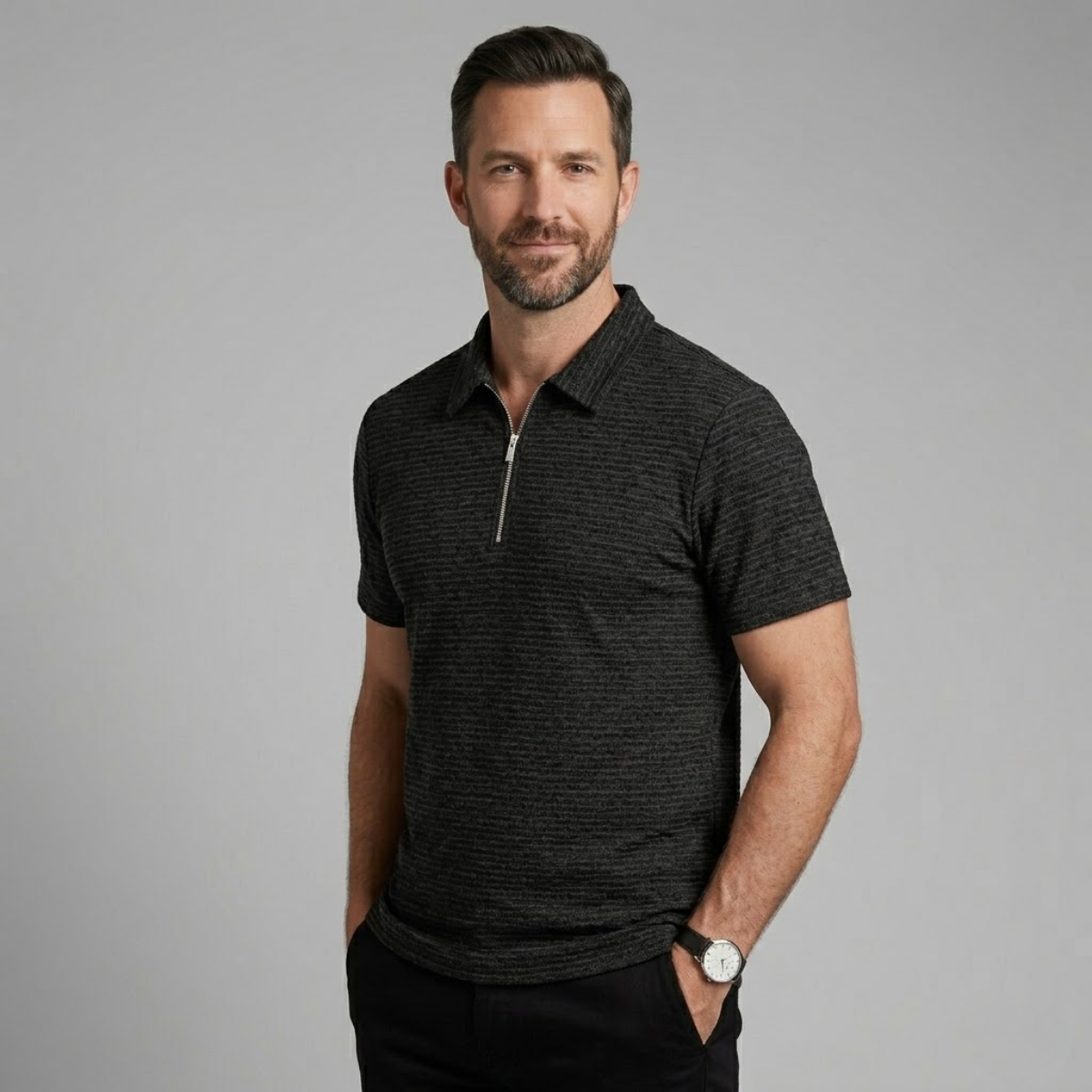 The Ravenswood Men’s Waffle Knit Half Zip Polo Shirt