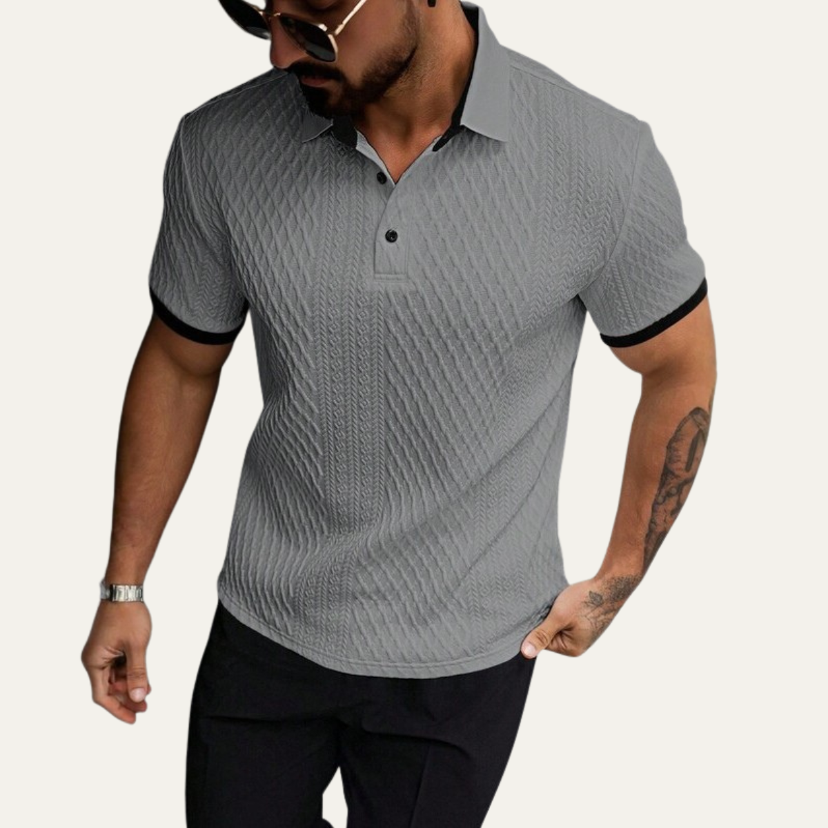The Glenbrook Hill Men’s Casual Textured Polo Shirt with Contrast Collar