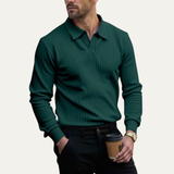 The Oakpark Men’s Trendy Long Sleeve Ribbed Knit Polo Shirt
