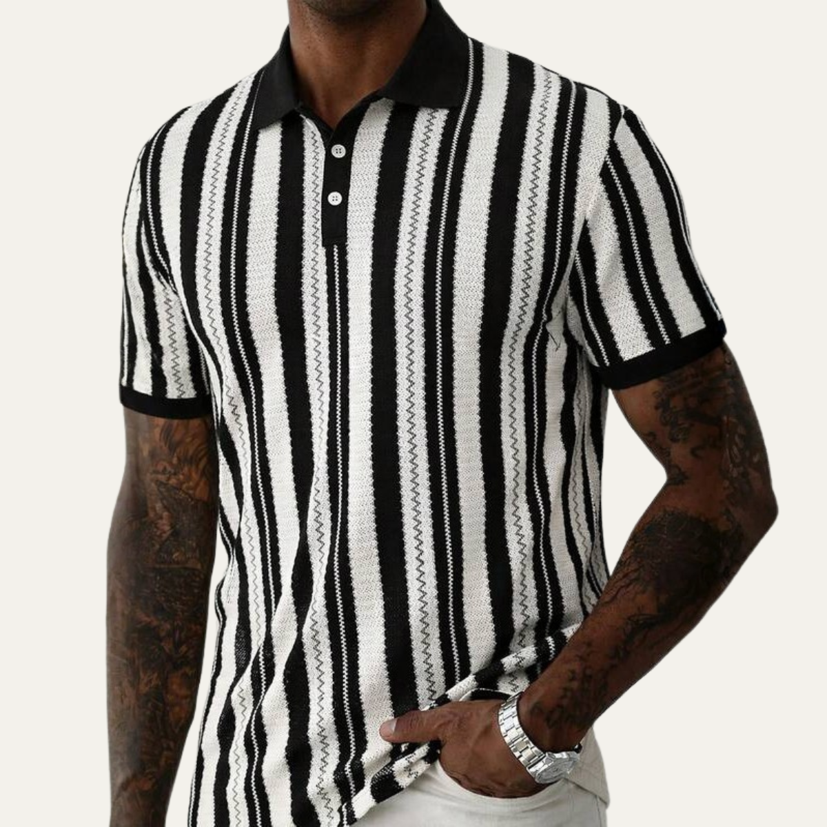 The Hillbrook Men’s Striped Knit Polo Shirt