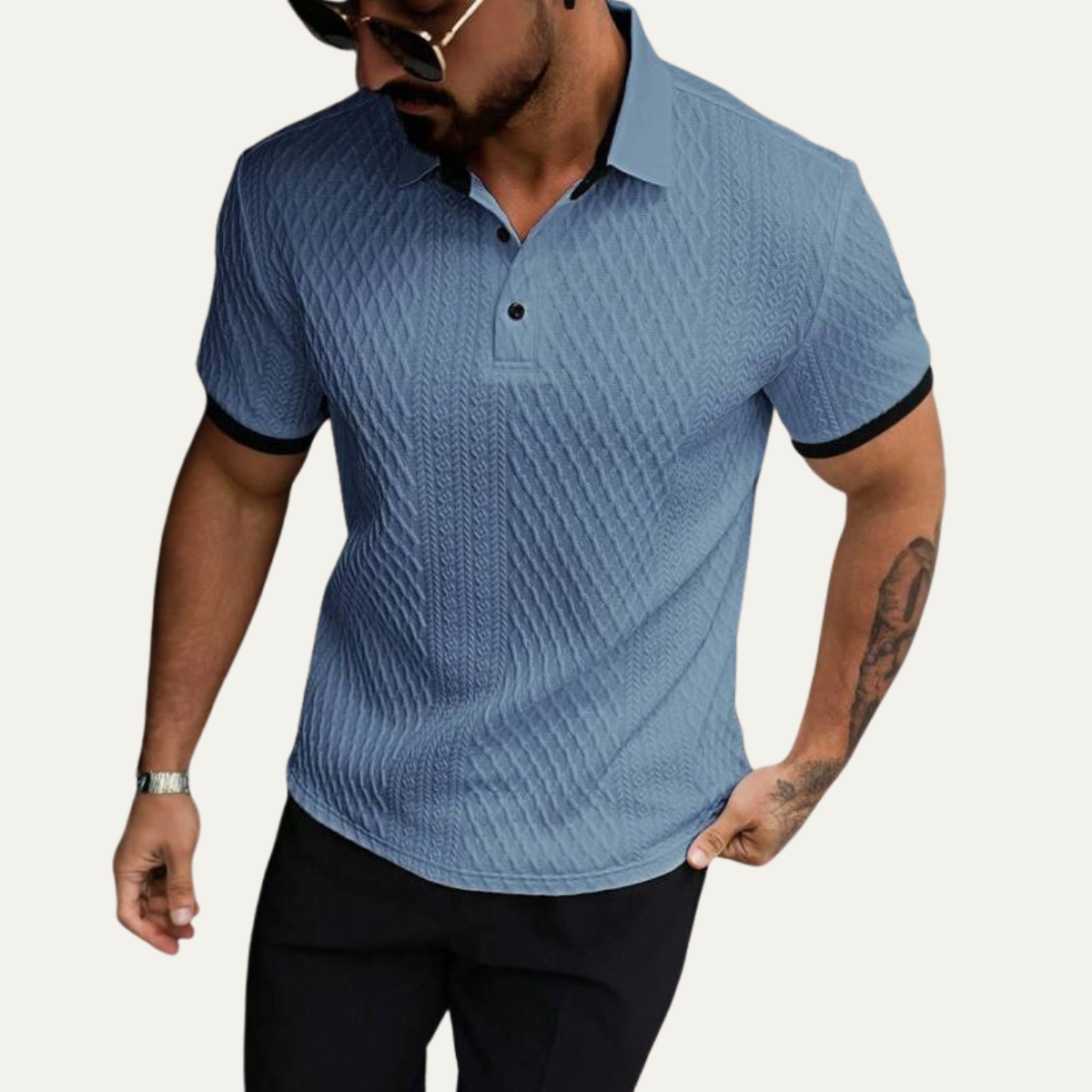 The Brookside Park Men’s Classic Textured Polo Shirt with Contrast Collar