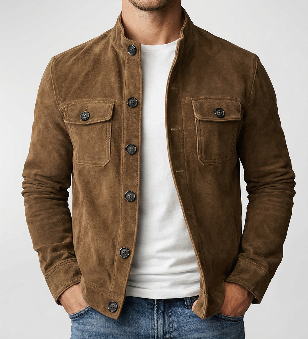 Arthur - Classic Suede Jacket with Button Details