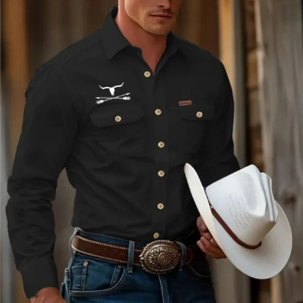 The San Marino Men’s Western Style Shirt Cowboy Print Casual Shirt