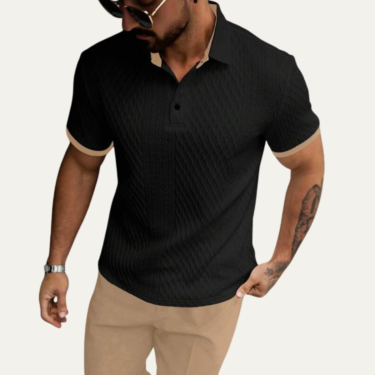 The Cedarcrest Park Men’s Elegant Textured Polo Shirt with Contrast Collar