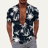 The Cedarforest Men’s Casual Tropical Coconut Print Hawaiian Beach Shirt