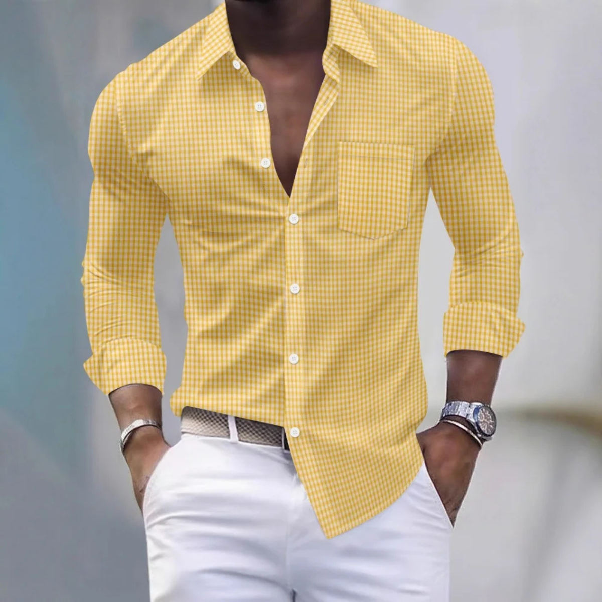 The Ashmont Men’s Slim Fit Gingham Long Sleeve Button Down Shirt