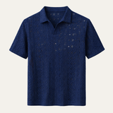 The Brookstone Men’s Crochet Knit Short Sleeve Polo Shirt – Navy Blue