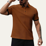 The Crestview Ridge Men’s Summer Textured Polo Shirt with Contrast Collar