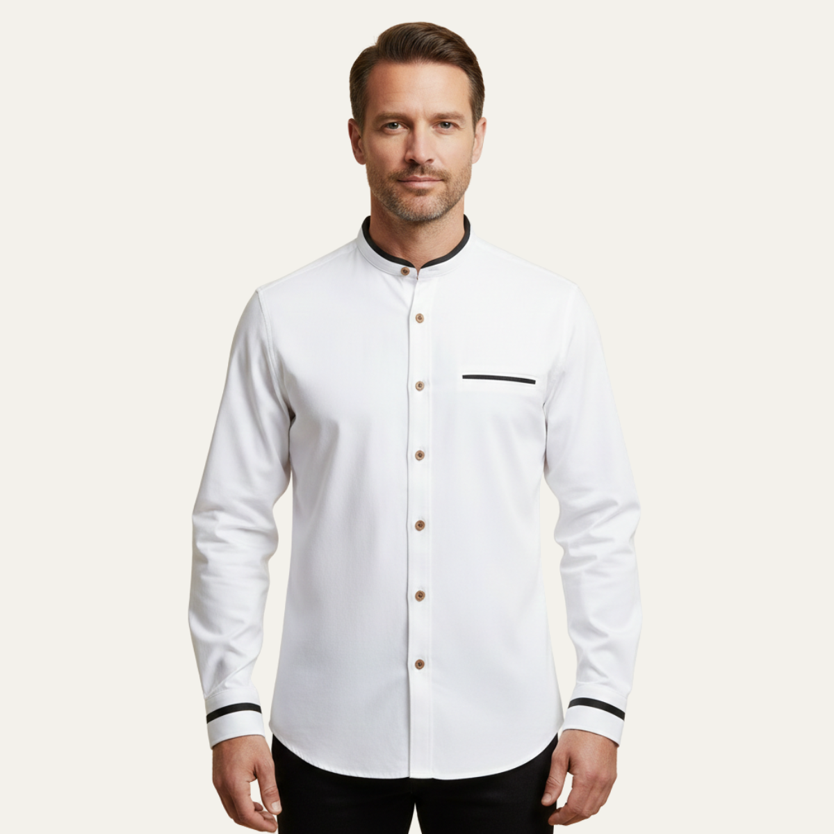 The Silverhaven Ridge Men’s Standing Collar Business Button-Up Shirt
