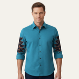 The Westbury Hill Men’s Two Tone Patchwork Western Casual Denim Shirt