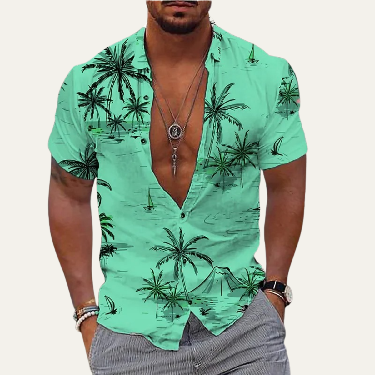 The Ridgefall Men’s Trendy Tropical Coconut Print Hawaiian Beach Shirt
