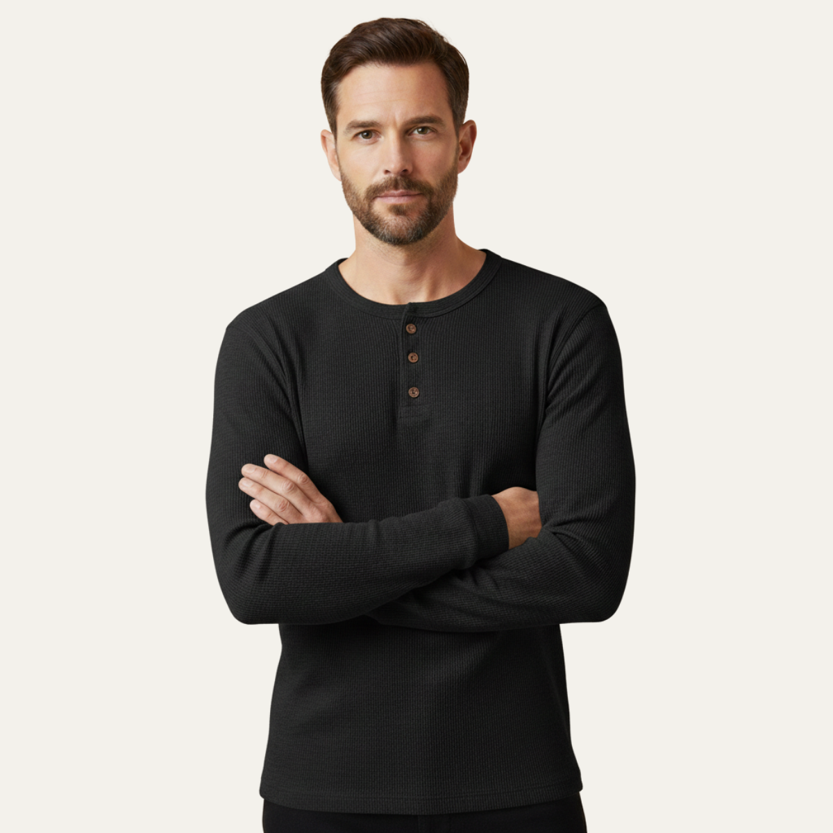 The Glenhurst Park Men’s Slim Fit Thermal Cotton Waffle Knit Henley Shirt