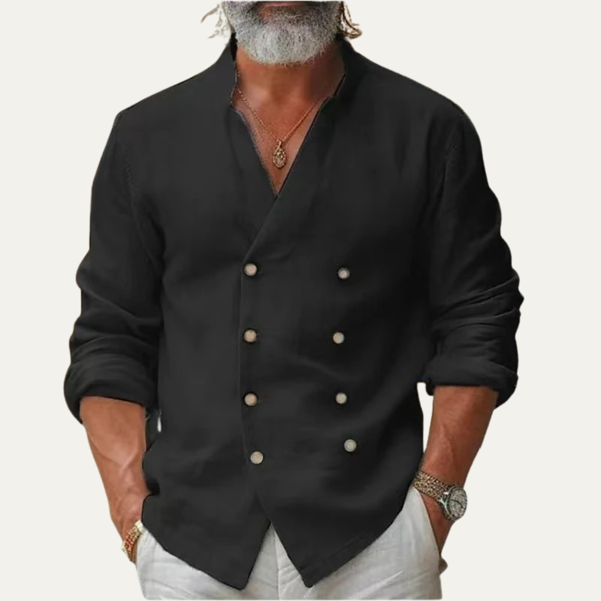 The Silverbrook Ridge Men’s Vintage Stand Collar Double Breasted Shirt