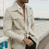 The Bramblewood Men’s Streetwear Striped Button-Down Shirt with Pockets
